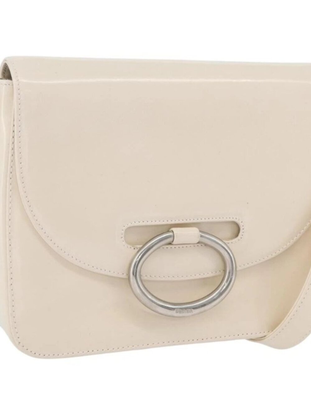 PRADA Shoulder Bag Patent leather Ivory Silver Auth LNZ602